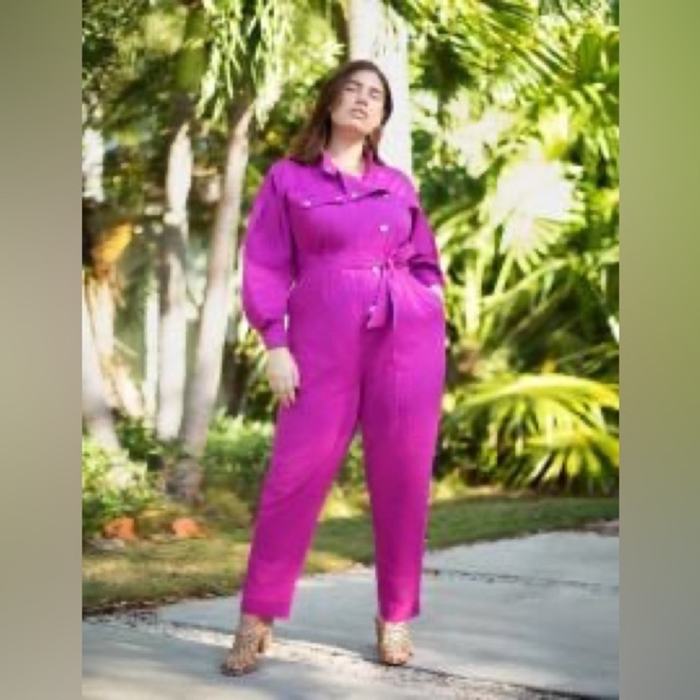 COPY - Eloquii Hot Pink Boiler Jumpsuit Zipper + Snap Front Elastic Waist Cotton